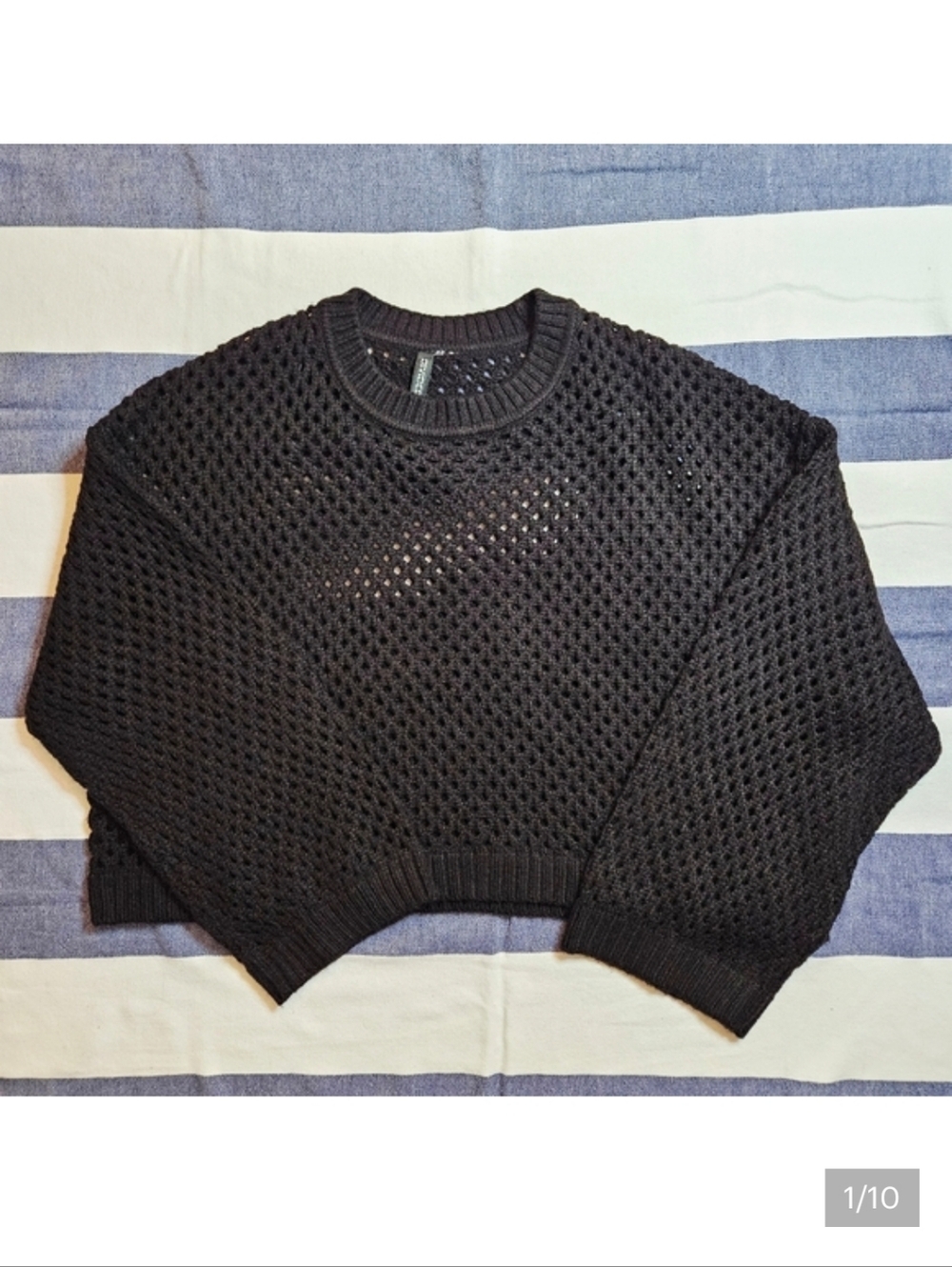 H&M Black Boxy Cropped Crochet Sweater Large/XL